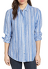 Santiago Stripe Linen Blend Shirt in Blue Sea